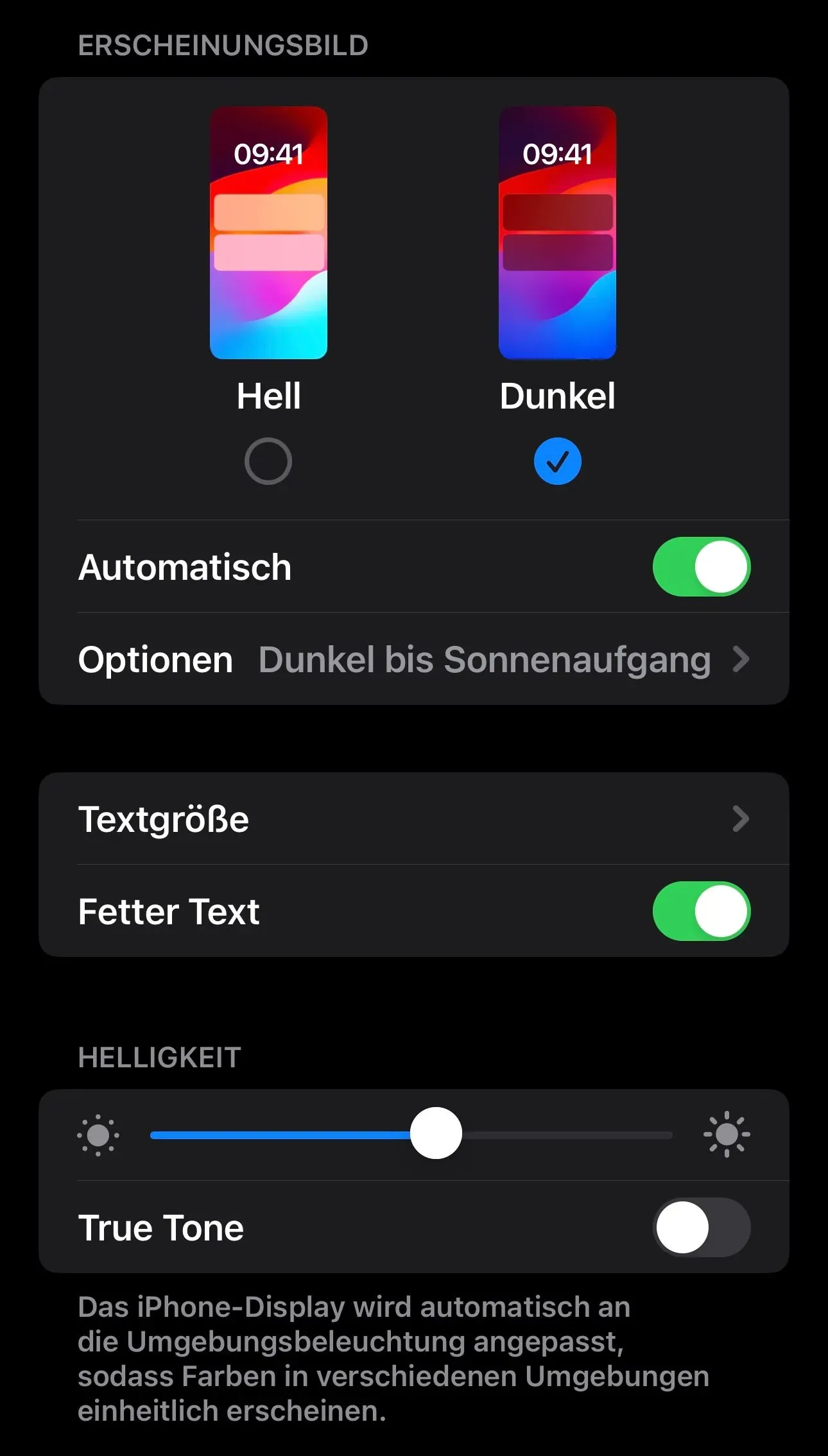 Menü im Dark Mode